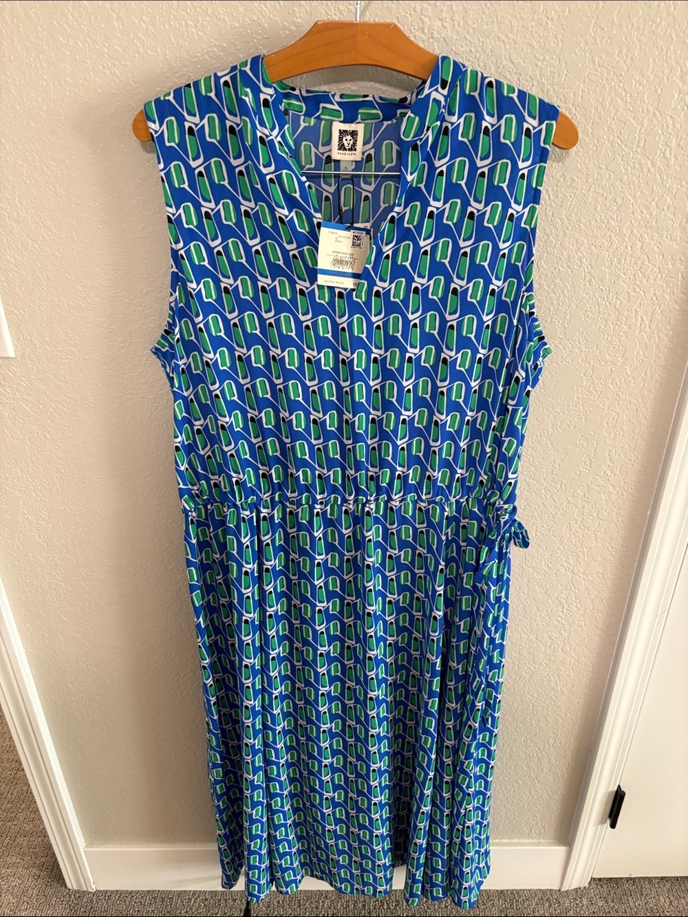 Anne Klein Blue & Green Geometric Sleeveless Dress